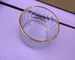 طقم صحون مكسرات زجاج سادة محفر حيف ذهبي 6 قطع